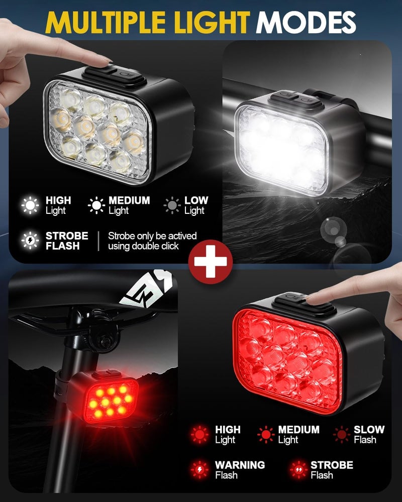 Victoper 10 LED Bike Light, 8+9 Modes USB Rechargeable Bicycle Lite, High Lumens Super Bright Bike Headlight & Taillight Set, Waterproof Safety Bike Front & Rearlight for Road, Night Riding - Image 5